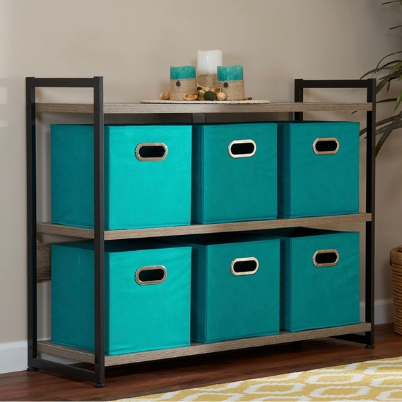 HOUSEHOLD ESSENTIALS || Fabric Storage Cubes + Handle 11” in Teal (Set of 2) - Picture 3 of 5
